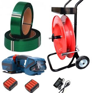 Batteri-bindningsset TES PRO 12-16mm inkl. 2x batteri & laddare + PP-band – bindningsvagn